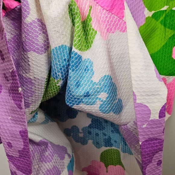 Vintage Floral Maxi Dress 18 10/12 Textured Cotton Pink Blue Purple White - Picture 12 of 15